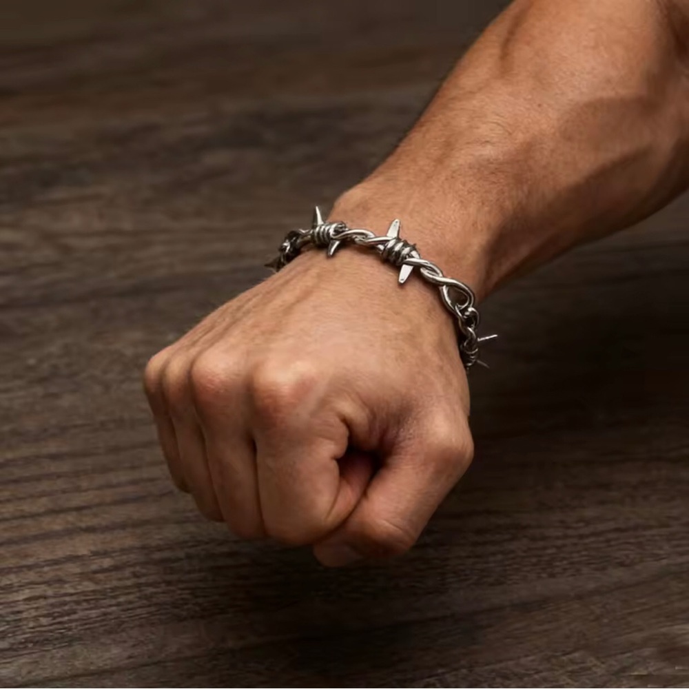 Stainless Steel Barbed Wire Chain Bracelet for Men